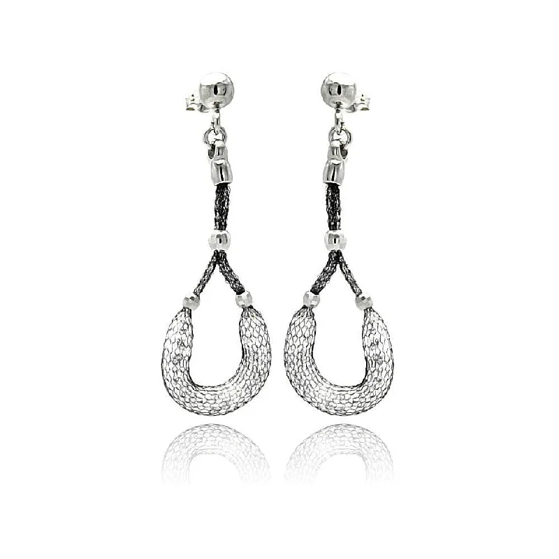 Ladies earrings French elegance styles-Clearance-Silver 925 Black Rhodium Plated Dangling Horse Shoe Design Mesh Stud Earrings - ITE00050BLK