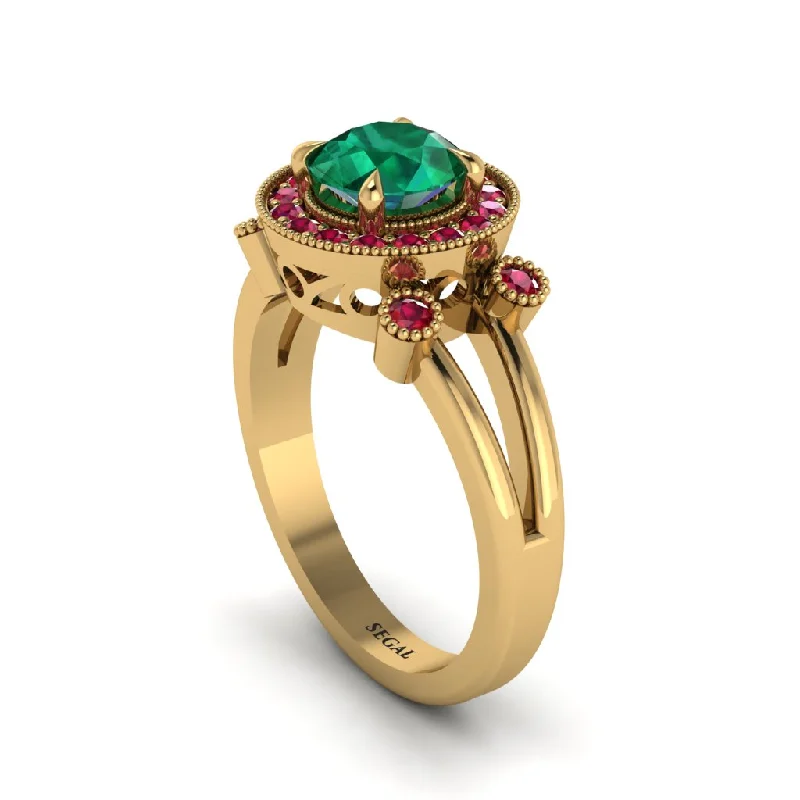 Ladies engagement rings pave gemstone-Radiant Emerald Halo Gold Engagement Ring - Madilyn No. 49