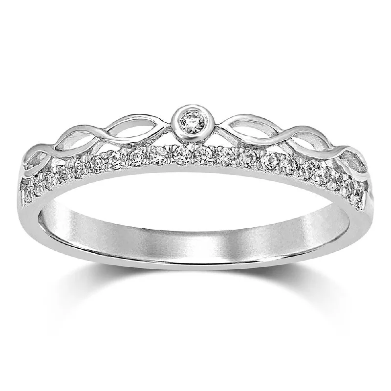 Ladies rings perfect gift choices-14K White Gold 1/10 Ct.Tw.Diamond Stackable Band