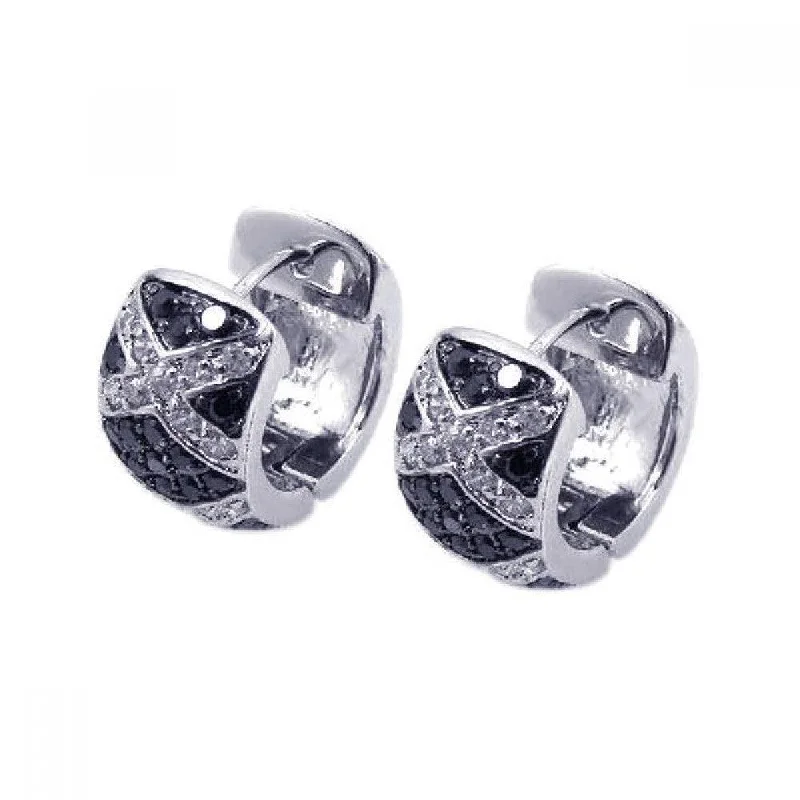 Ladies earrings art nouveau styles-Clearance-Silver 925 Rhodium Plated Clear Filigree CZ huggie hoop Earrings - BGE00065