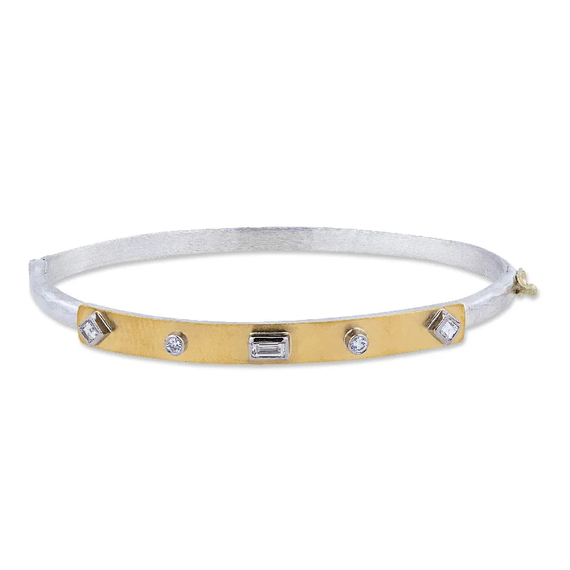 ladies bracelet unique constellation-Lika Behar "Stockholm" Closed Diamond Hand Hammered Bracelet Silver & 24K Gold