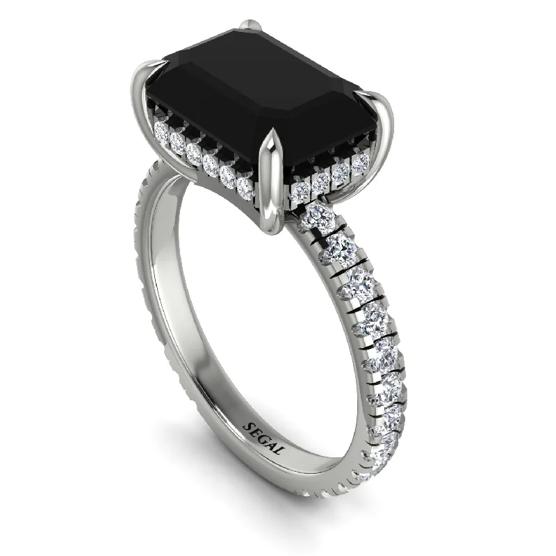 Ladies engagement rings affordable diamonds-Emerald-Cut Black Diamond Pavé Engagement Ring - Daphne No. 9