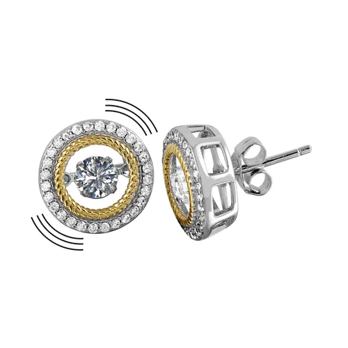 Ladies earrings spring fashion designs-Rhodium Plated 925 Sterling Silver Open Circle Earrings with CZ - STE01135