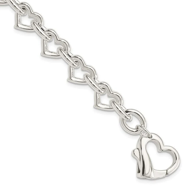 ladies bracelet mother’s flower-Sterling Silver 7.5inch Polished Fancy Heart Link Bracelet