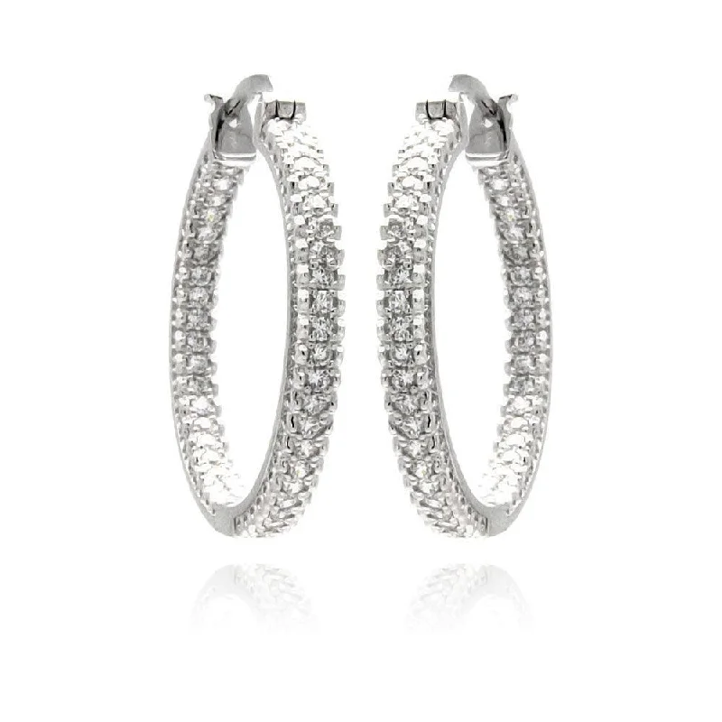 Ladies earrings vintage estate pieces-Silver 925 Rhodium Plated Micro Pave Clear CZ Hoop Earrings - ACE00061