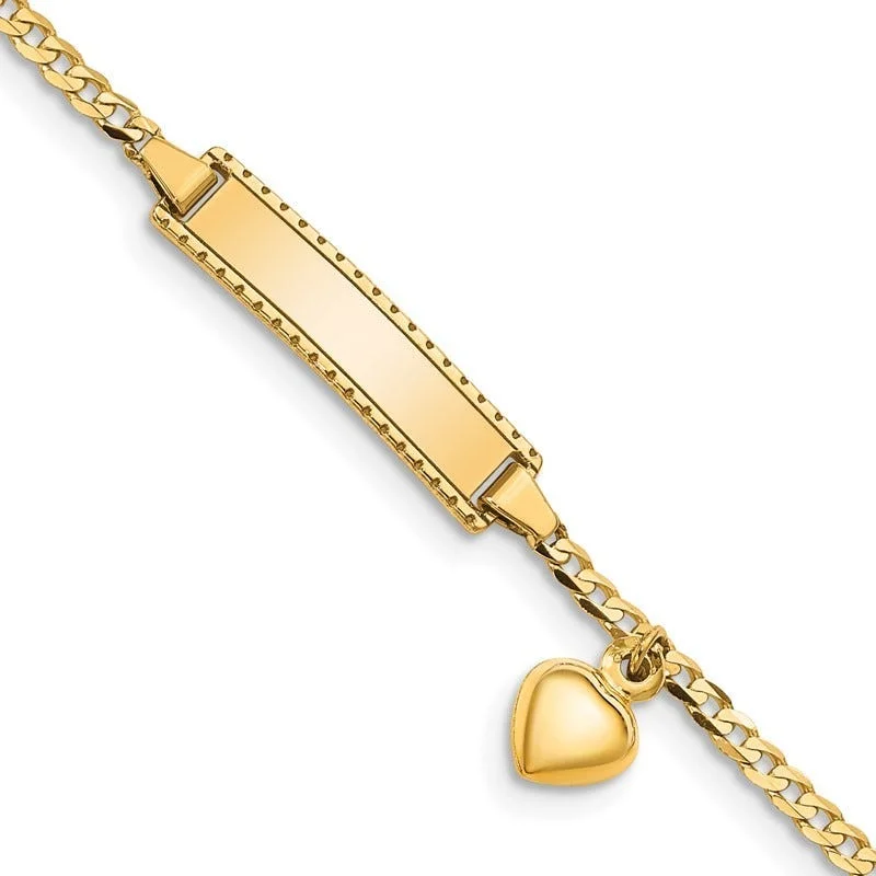 ladies bracelet vintage diamond-14K Children's Heart Dangle Curb Link ID Bracelet