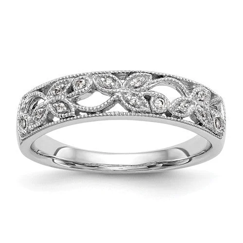 Ladies rings complex form styles-14K White Gold Floral Openwork Diamond Band