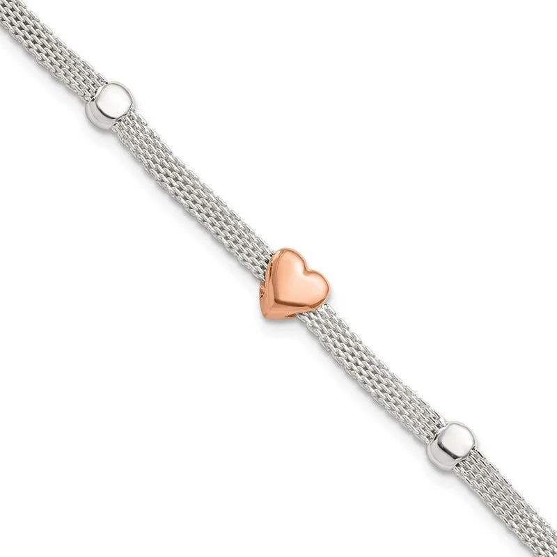 ladies bracelet cyber monday fall-Sterling Silver Polished Rose-plated Heart Bracelet