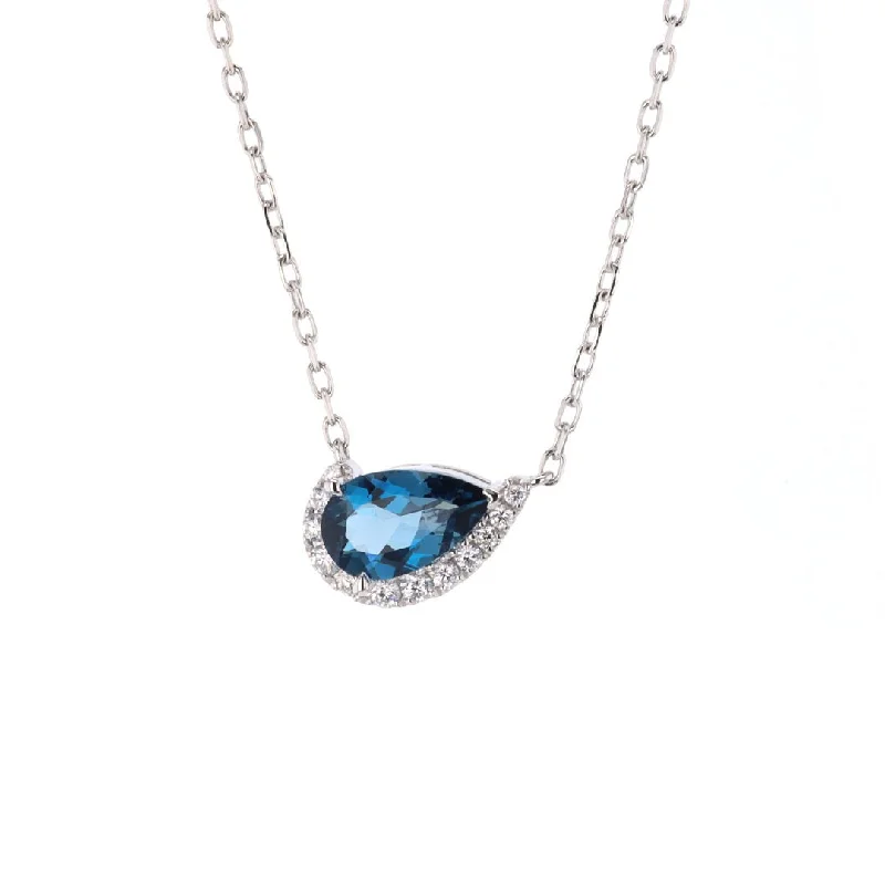 ladies necklace subtle collar-Blue Topaz & Diamond Pendant Necklace