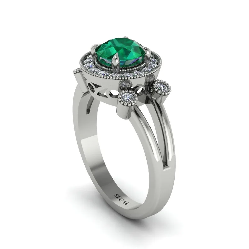 Ladies engagement rings engraved diamonds-Radiant Emerald Halo Gold Engagement Ring - Madilyn No. 6