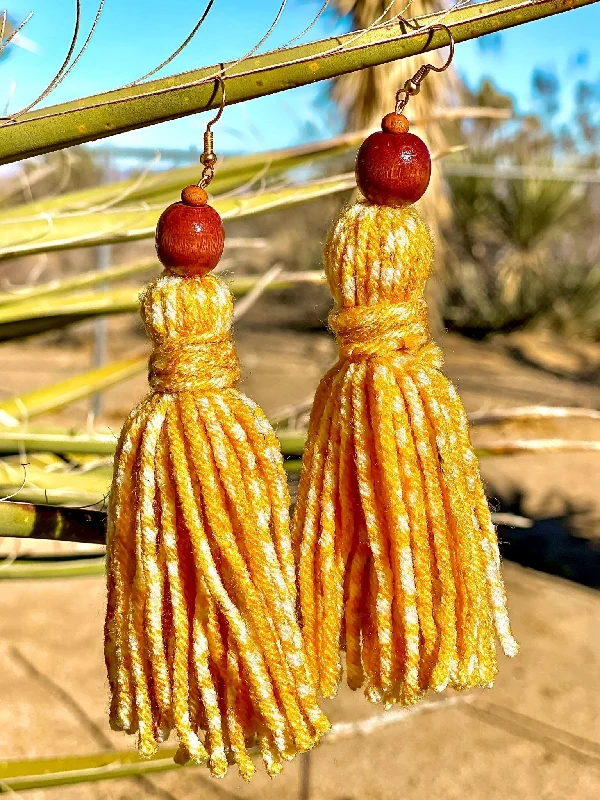 Ladies earrings ombre effect designs-Handmade Yarn Tassel Earrings