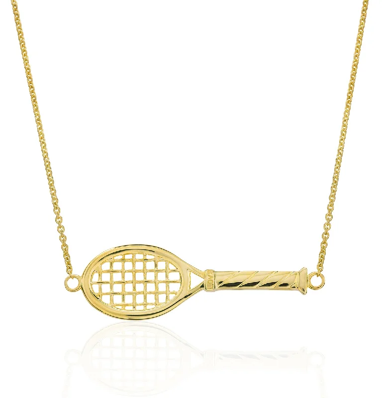 ladies necklace premium cross-14Kt Yellow Gold Love Racquet Necklace