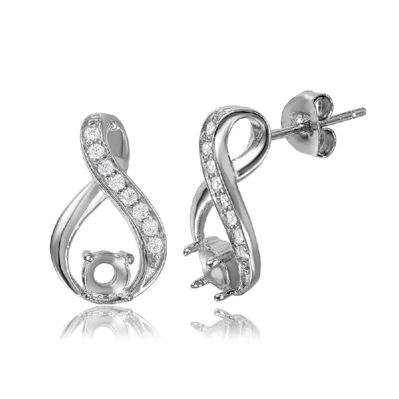 Ladies earrings synthetic jewel options-Silver 925 Infinity Designed Personalized Mounting With Cubic Zirconia Stones Earrings - BGE00393