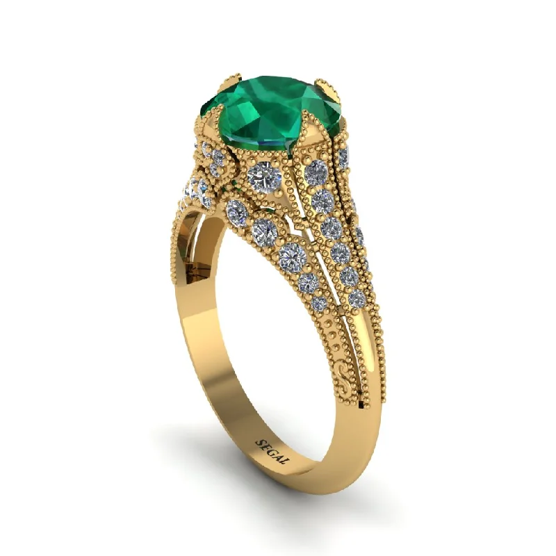 Ladies engagement rings colorful diamond cuts-Emerald Vintage Crown Engagement Ring - Talia No. 4