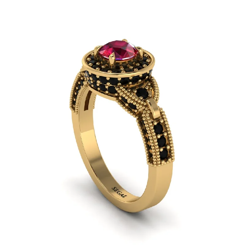 Ladies engagement rings luxurious diamonds-Ruby Double Halo Handmade Engagement Ring - Gracelyn No. 40