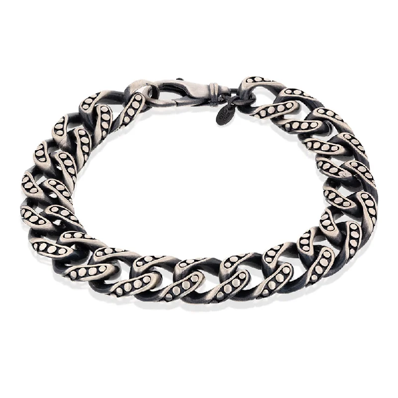 ladies bracelet cluster high-end-Sterling Silver Oxidised 13mm Dot Pattern Curb 23cm Bracelet