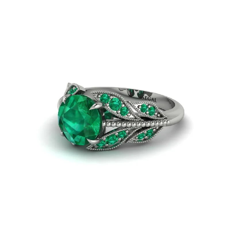 Ladies engagement rings enamel diamond cuts-Emerald Majestic Leaf Gold Engagement Ring - Makenna No. 21