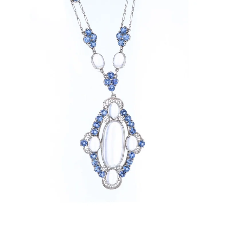 ladies necklace winter twisted-Sapphire & Moonstone Medallion Necklace