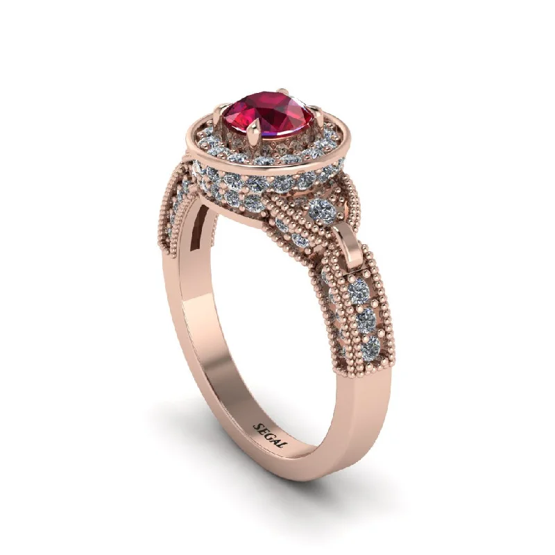 Ladies engagement rings halo diamond-Ruby Double Halo Handmade Engagement Ring - Gracelyn No. 11