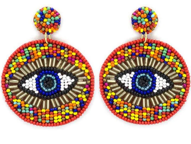 Ladies earrings symmetrical balance styles-Evil Eye Protection Seed Bead Earrings