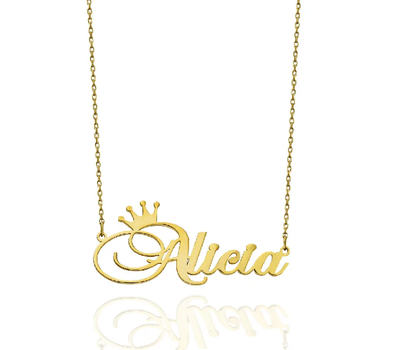 ladies necklace mother’s premium-Crown Name Necklace