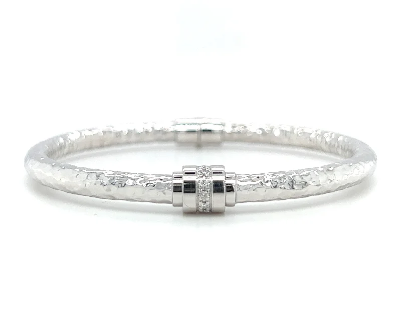 ladies bracelet timeless black diamond-Sterling Silver Diamond Hammer Bangle Bracelet by SOHO