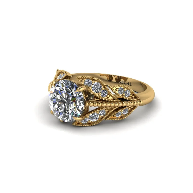 Ladies engagement rings champagne halo styles-Diamond Majestic Leaf Gold Engagement Ring - Makenna No. 1