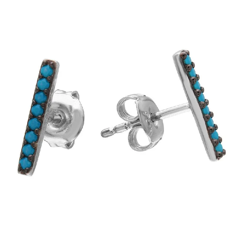 Ladies earrings versatile wear styles-Silver 925 Black Rhodium Plated Bar Earrings with Synthetic Turquoise Stones - GME00076BLK-T