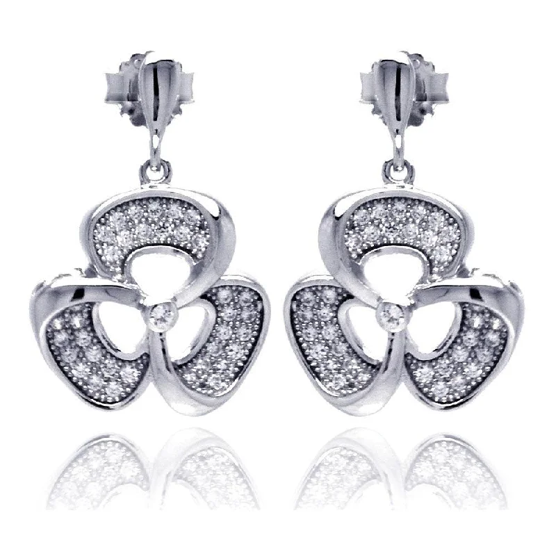 Ladies earrings natural stone designs-Silver 925 Rhodium Plated Micro Pave Clear Flower CZ Dangling Stud Earrings - ACE00049