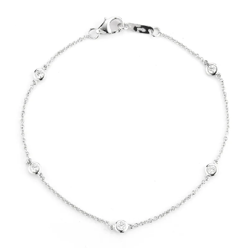 ladies bracelet brushed spring-14K White Gold 5 Station Diamond by the Yard Bracelet