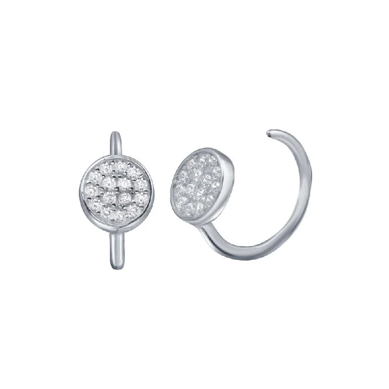 Ladies earrings geometric shape styles-Rhodium Plated 925 Sterling Silver CZ Disc Semi-Hoop Earring - STE01314RH