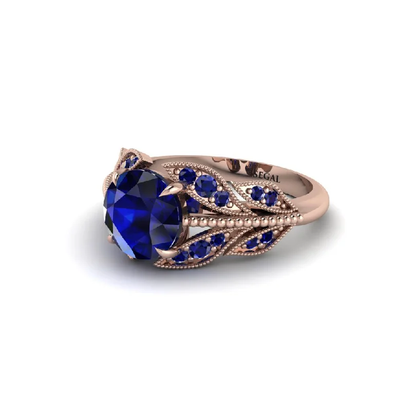 Ladies engagement rings romantic styles-Sapphire Majestic Leaf Gold Engagement Ring - Makenna No. 74