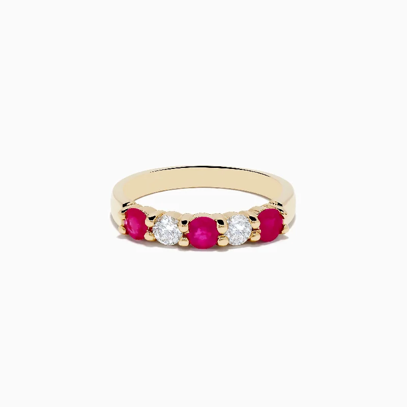 Ladies rings milestone marker rings-14K Yellow Gold Natural Ruby and Diamond Band, 1.08 TCW