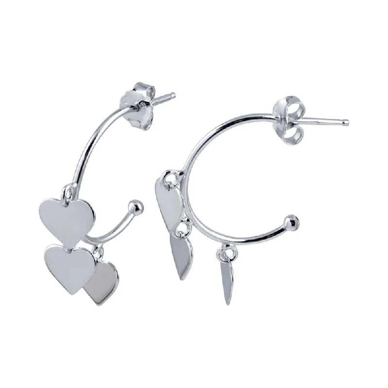 Ladies earrings quiet luxury earrings-Rhodium Plated 925 Sterling Silver Dangling Heart Silver Charm Earrings - SOE00024