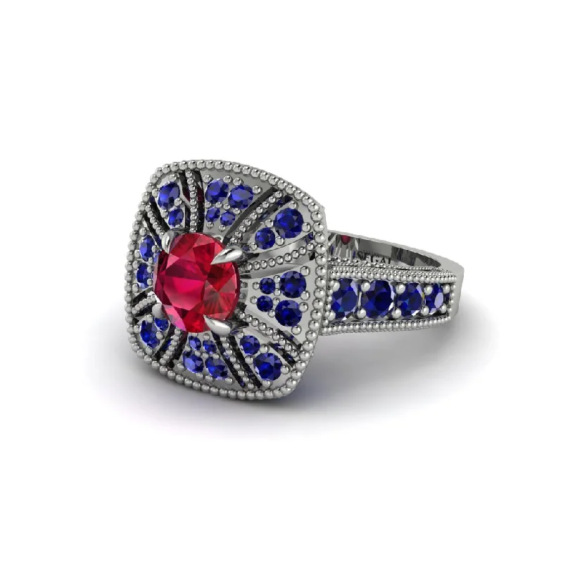 Ladies engagement rings luxurious gemstone-Ruby Vintage-Inspired Halo Engagement Ring  - Lexi No. 72