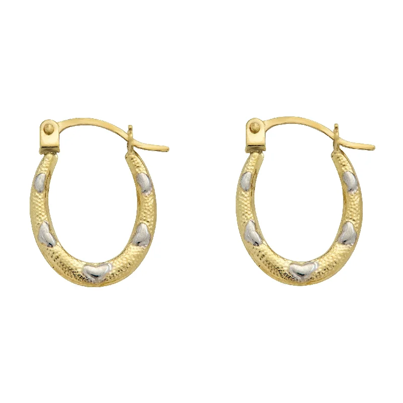 Ladies earrings eco-friendly materials-14E00371 - 14 Karat Yellow Gold 2T Heart Design Latch Back Hoop Earring