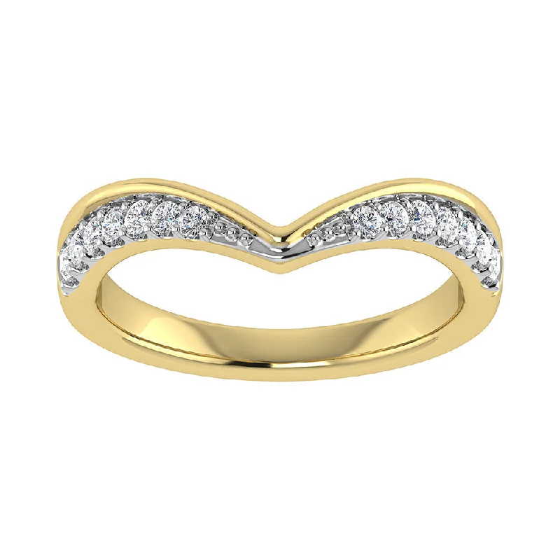 Ladies rings initial letter styles-14K Yellow Gold 1/10 Ct.Tw. Diamond Chevron Band