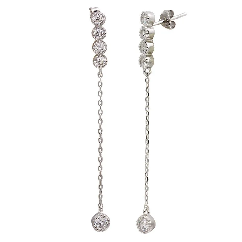 Ladies earrings metallic sheen styles-Rhodium Plated 925 Sterling Silver Dangling CZ Earrings - STE01120