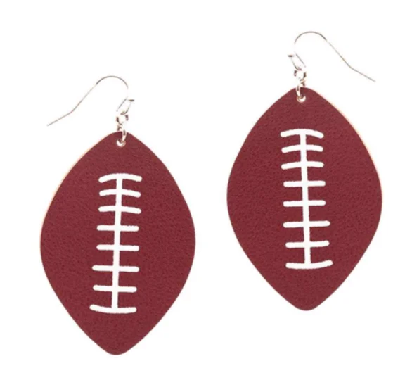 Ladies earrings metallic sheen styles-College Football Leather Sport Earrings Crimson and White