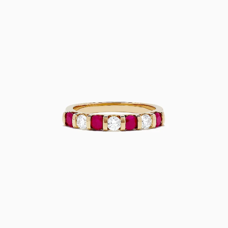 Ladies rings worldwide fashion appeal-Ruby Royale 14K Yellow Gold Ruby and Diamond Band, 0.82 TCW