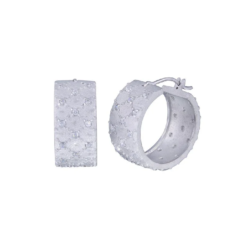 Ladies earrings movable stone earrings-Clearance-Silver 925 Rhodium Plated Small Round Clear CZ Hoop Earrings - STE00763