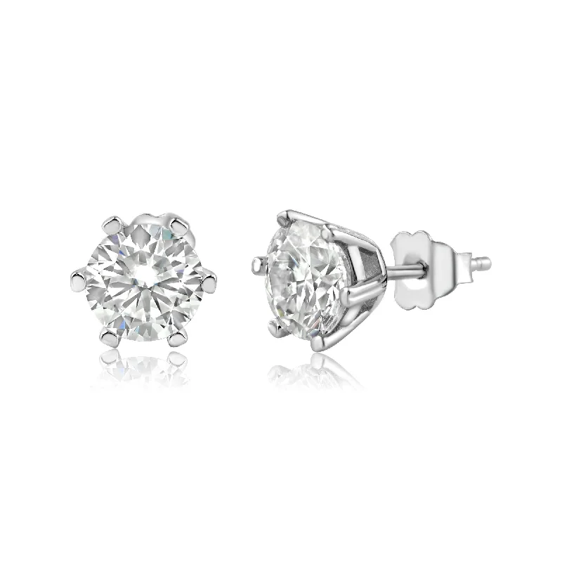 Ladies earrings art deco elegance-925 Sterling Silver Moissanite 1 Carat 7mm Round Push Back Earring - MBGE00002