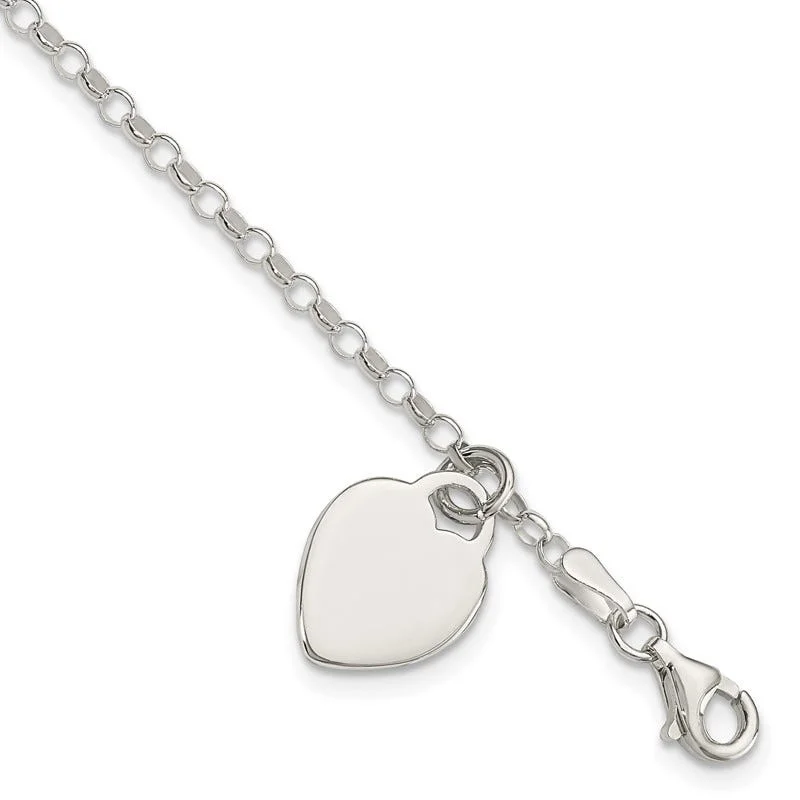 ladies bracelet fall holiday-Sterling Silver Engraveable Heart 7in Bracelet