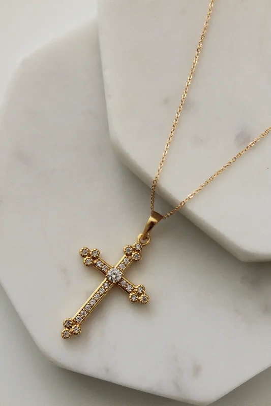 ladies necklace abstract blue sapphire-Royale CZ Cross Necklace