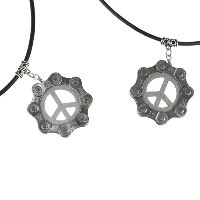 ladies necklace slim matinee length-Chain Link Peace Sign Necklace - Wholesale