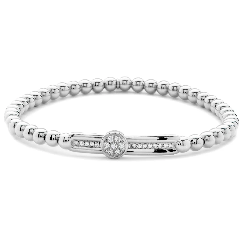 ladies bracelet sculpted moonstone-Hulchi Belluni Stretch Bracelet with a Single Pave Diamond Moveable Station White Gold