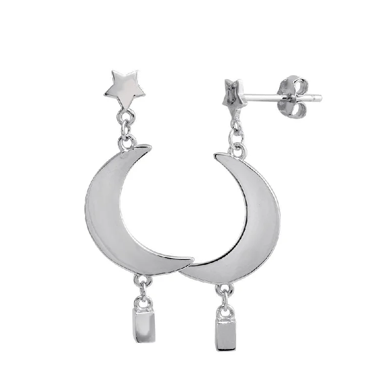 Ladies earrings moonstone glow styles-Rhodium Plated 925 Sterling Silver Dangling Crescent Earrings - STE01202