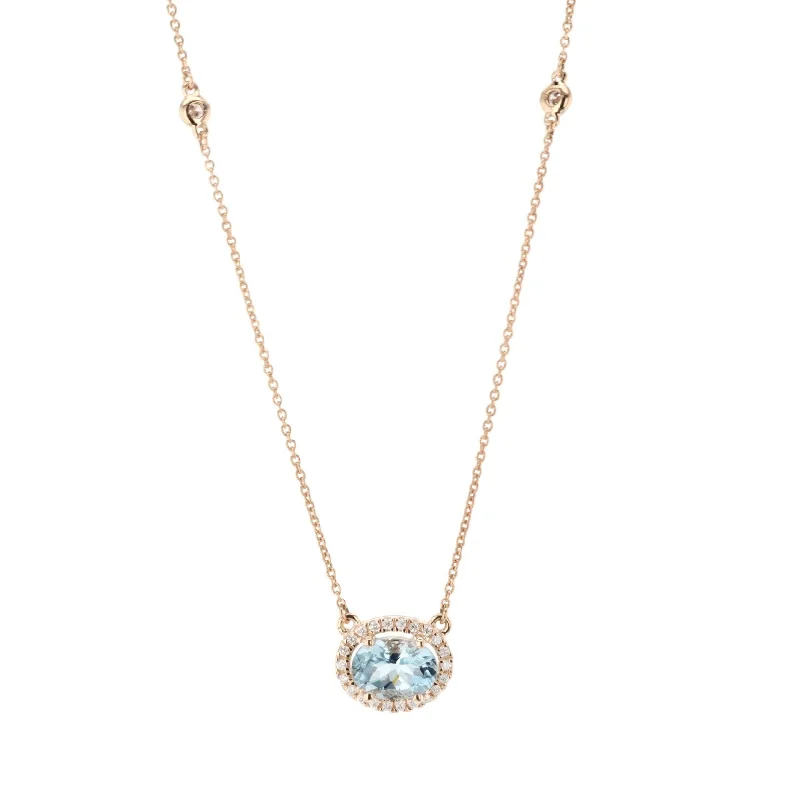 ladies necklace infinity holiday-Aquamarine & Diamond Pendant Necklace