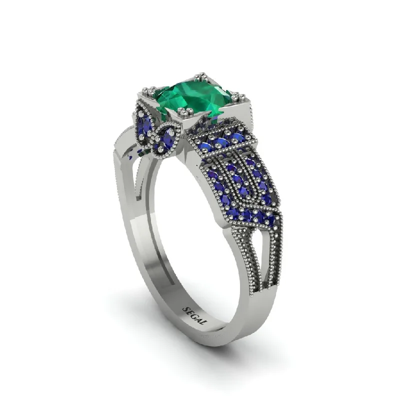 Ladies engagement rings salt-and-pepper styles-Emerald Milgrain Gold Engagement Ring - Lyric No. 66