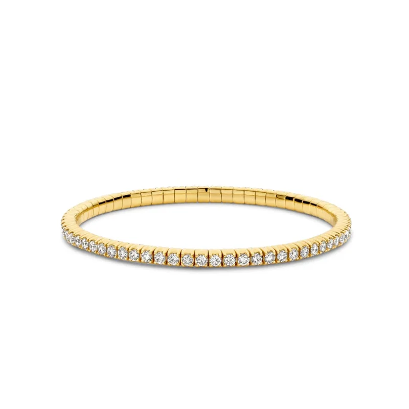 ladies bracelet matte beach-Hulchi Belluni 18K Yellow Gold Tresore Stretch Tennis Bangle Bracelet, 3.00 Carats